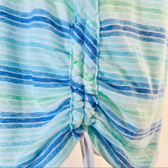 Talbots Striped Turquoise Blue Ruched 3/4 Sleeve - Picture 5 of 8